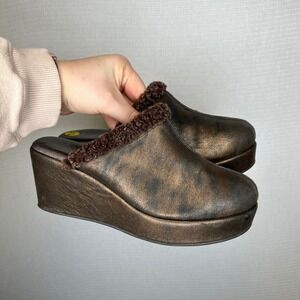 Cordani Bronze Y2K Metallic Wedge Mules Cozy Lined Slip On Shoes Womens Size 9.5